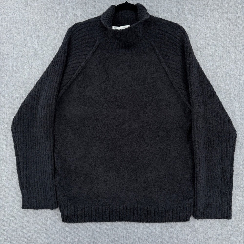 Softies Marshmallow Rib Mock Neck Sweater Black Sz L Plush Cozy Lounge Oversized